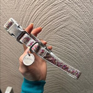 Packed Party Glittery Silver and Pink Dog Collar